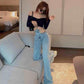 Design Sense Chain Sexy High Waist Jeans Female Spring Korean Version Loose and Thin Wide Leg Mopping Pants Trousers