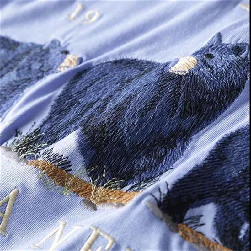 Little bear embroidery Cotton T -Shirt Women Tops Round Neck  Casual Tops Tee