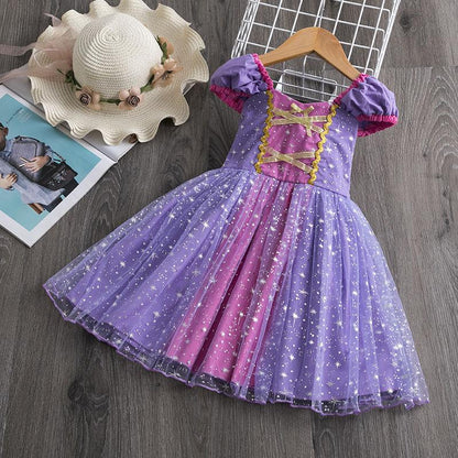 Frozen Children's Skirt Purple Long-haired Princess Dress Fluffy Net Gauze Festival Piano Performance Dress