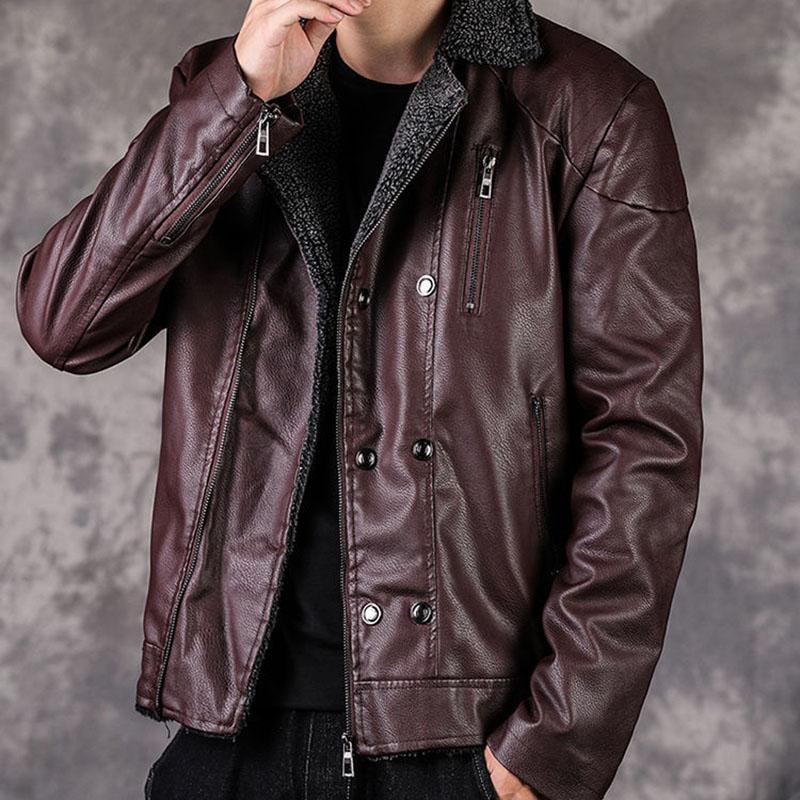 Winter Plus Velvet and Thick Fur One Youth Korean Version of Self-cultivation and Handsome PU Jacket Without Cracking
