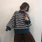 O-Neck Pullovers Women Chic Soft  Sweaters Tops Sweet Student Loose Striped Knitted Pullover
