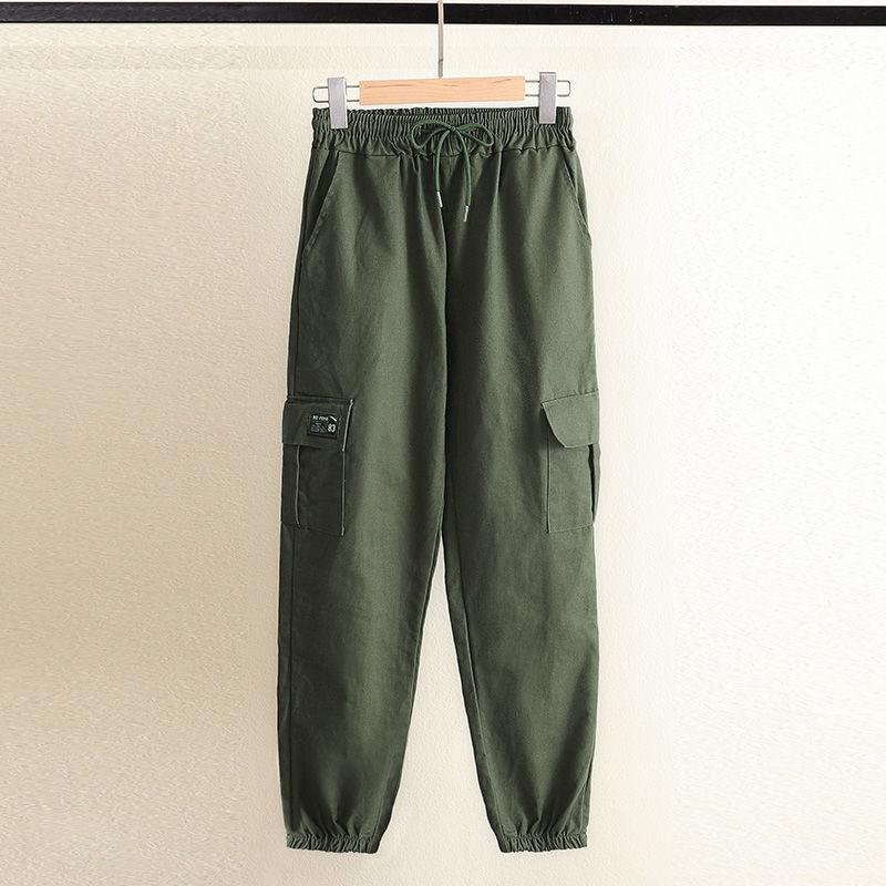 Women's Overalls Korean Style Loose Mid-high Waist Straight Slimming Casual All-match Sports Outdoor Nine-point Pants with Feet