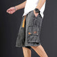 Denim Shorts Men's Summer Loose Large Size Five Pants Trend Casual Elastic Waist Multi-pocket Workwear Pants Men