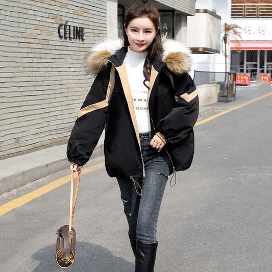 Parker Padded Jacket Women's Short Big Fur Collar Winter Clothes Loose Down Down Padded Jacket Thick Warm Jacket Women