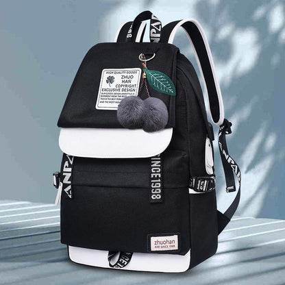 Junior High School Students Black Simple Backpack Female Net Red Schoolbag Large Capacity Korean Campus Student Backpack