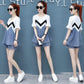 Casual Suit Women's Summer Denim Shorts Two-piece Round Neck Short-sleeved Top + Shorts Ladies Casual Suit Sweet and Cute