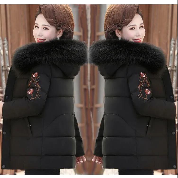 Middle-aged and Elderly Women's Short Down Cotton-padded Jacket Mothers Wear Coat Big Fur Collar Thick Padded Jacket