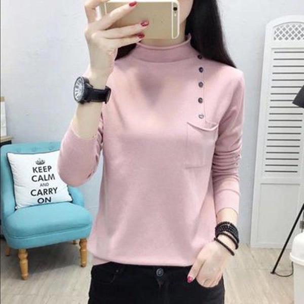 Autumn and Winter Half Turtleneck Neck Long-sleeved Sweater Loose All-match Solid Color Bottoming Shirt