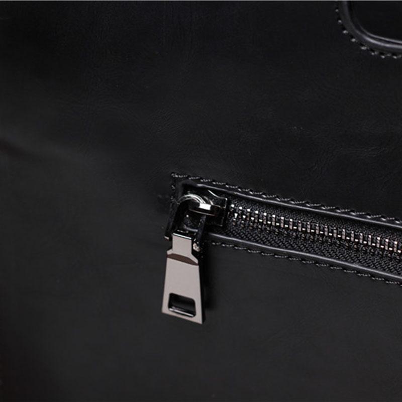 Business Briefcase Men Vintage Brown Leather Zipper Styling Tote Shoulder Diagonal Computer Bag