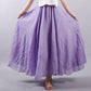 Women Large Size Cotton and Linen Skirt with Elastic Waist and Linen A-line Skirt with Long Solid Color Ethnic Style