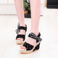Women's Summer Wave Point Bow Ribbon Platform Sandals Thick Bottom Waterproof Wedge Open Toe Shoes Mesh Fish Mouth Outer Wear All-match Sandals