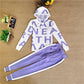 2pcs/set Women's Sports Set  Letter Printing Hooded Knitted  Sweater + Knitted  Elastic Waist Harem Pants Sets  Ladies Outfits Sweat Suit
