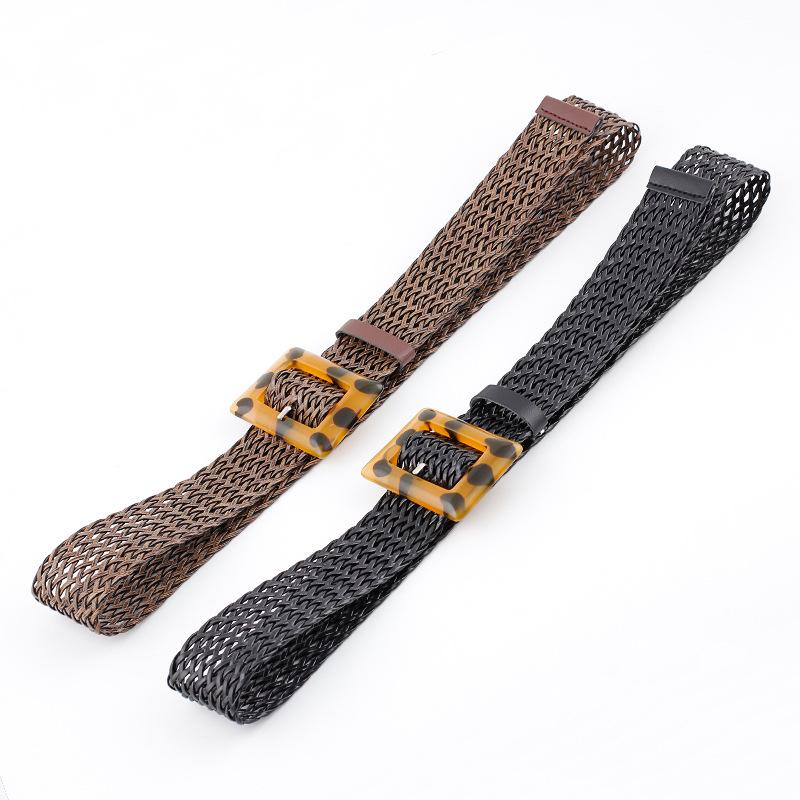 Woven Wide Belts Women's Fashion Wild Spot Leopard Yellow Buckle Decorative Belt