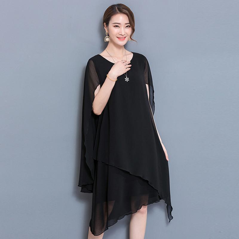 L-XXXXXL Women's Chiffon Dress Summer Cloak Irregular Round Neck Mid-length Daily Wear