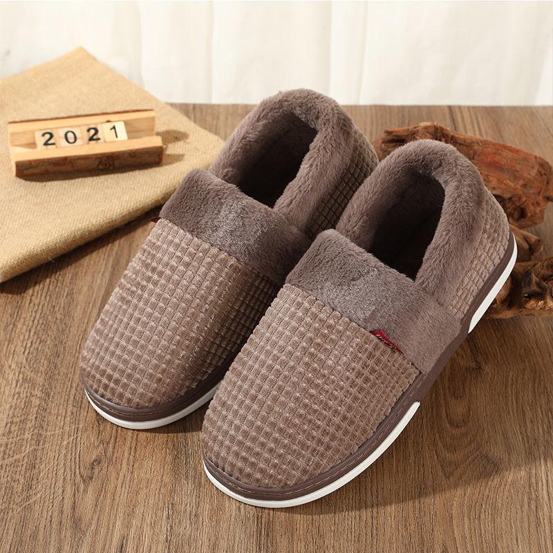 Men Winter Cotton Shoes Unisex  Home Slippers Leather  Non Slip Slippers Waterproof  Plush Warm Indoor Shoes