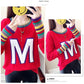 Letter Printed Sweater Women's Casual Striped Stitching Sleeve Pullover Sweater Autumn and Winter Students Loose Knit Top Outer Wear
