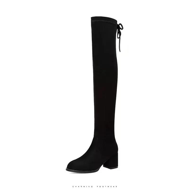 Over-the-knee Boots Women's Thick Heels Are Thin Autumn and Winter Elastic Boots Large Size Tall Boots