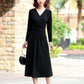 Elegant V-neck Slim Dress Banquet Vacation Mid-length Over-the-knee Long Skirt Waist Waist Slim V-neck Long Skirt A-line Skirt