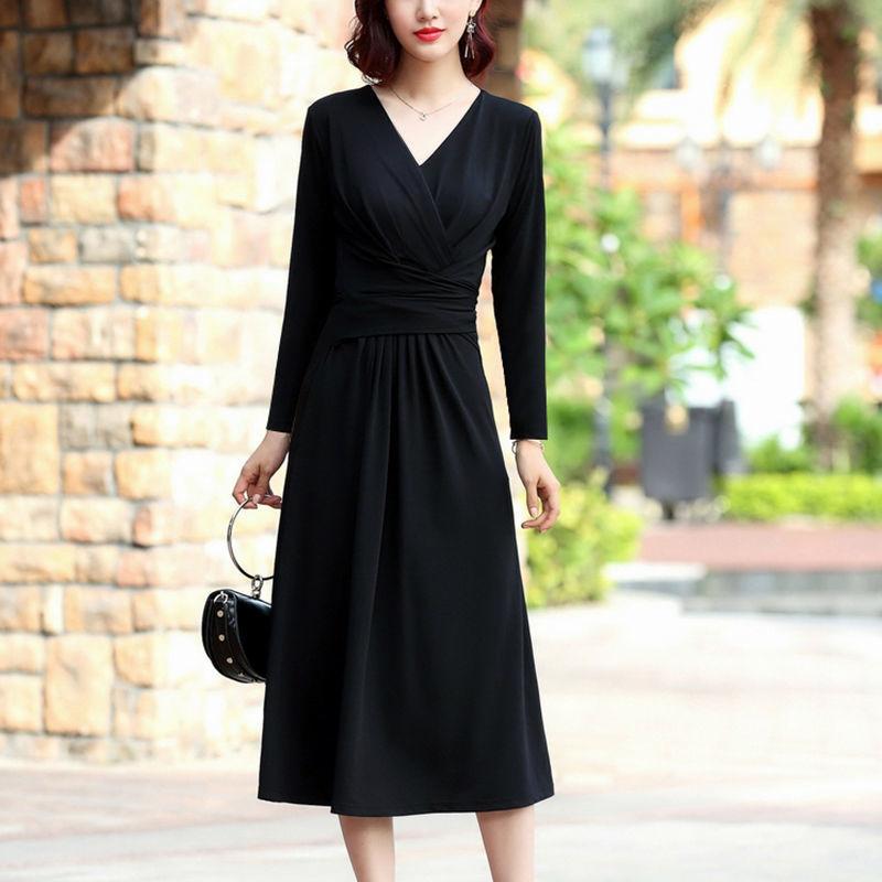 Elegant V-neck Slim Dress Banquet Vacation Mid-length Over-the-knee Long Skirt Waist Waist Slim V-neck Long Skirt A-line Skirt