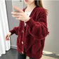 Mink Fleece Solid Color Sweater Coat Loose Knit Cardigan Top V-neck Long-sleeved Warm Sweater Coat Soft and Comfortable