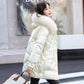 Winter Down Padded Jacket Women Mid-length Large Fur Collar Loose Thick Padded Coat Women Bright Face Disposable