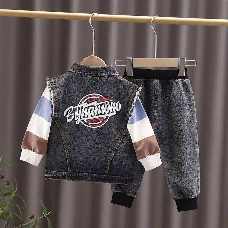 Boy's Spring and Autumn Clothes Children's Denim Suit Male Baby Three-piece Western-style Denim Suit Casual Set