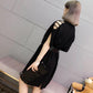 Solid Color V-neck Hollow Dress Summer Women Batwing Sleeve Big Bow Ring Belt Knee-length Dress
