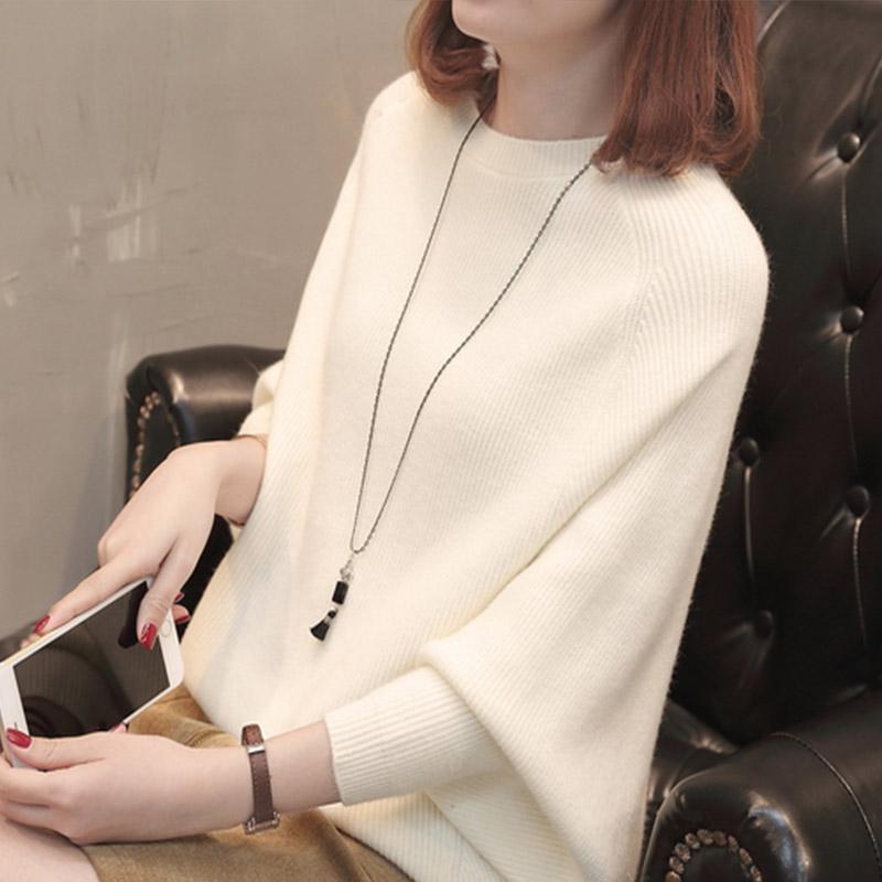 Winter Pullover Loose Top Solid Color Women's Sweater