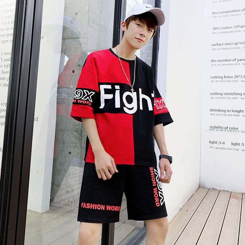 Summer Sports Suit Men's Loose Fashion Casual Suit Men's T-Shirt + Shorts Hip Hop Style Street Set