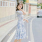 French Sweet Mid-length Dress Ruffled Gentle Cake Skirt Chiffon Mid-length Sweet Dress A-line Dress with Waist and Thin