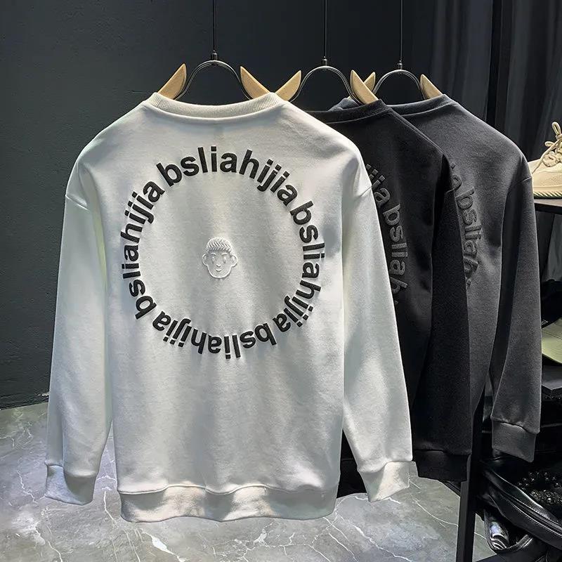 Sweatshirt Men's Autumn and Winter Plus Velvet Thick Printing Round Neck T-shirt Pullover Jacket