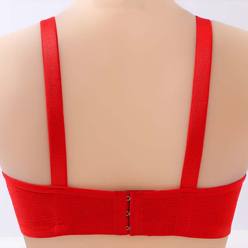 Women's Thin Top Support Anti-sagging Side-receiving No Steel Ring Anti-glare Breathable Gathering Photosensitive Surface Hollow Design Large Size Bra