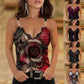 Ladies Summer Sexy Lace Casual Sleeveless V-neck Butterfly Print Casual Tank Top