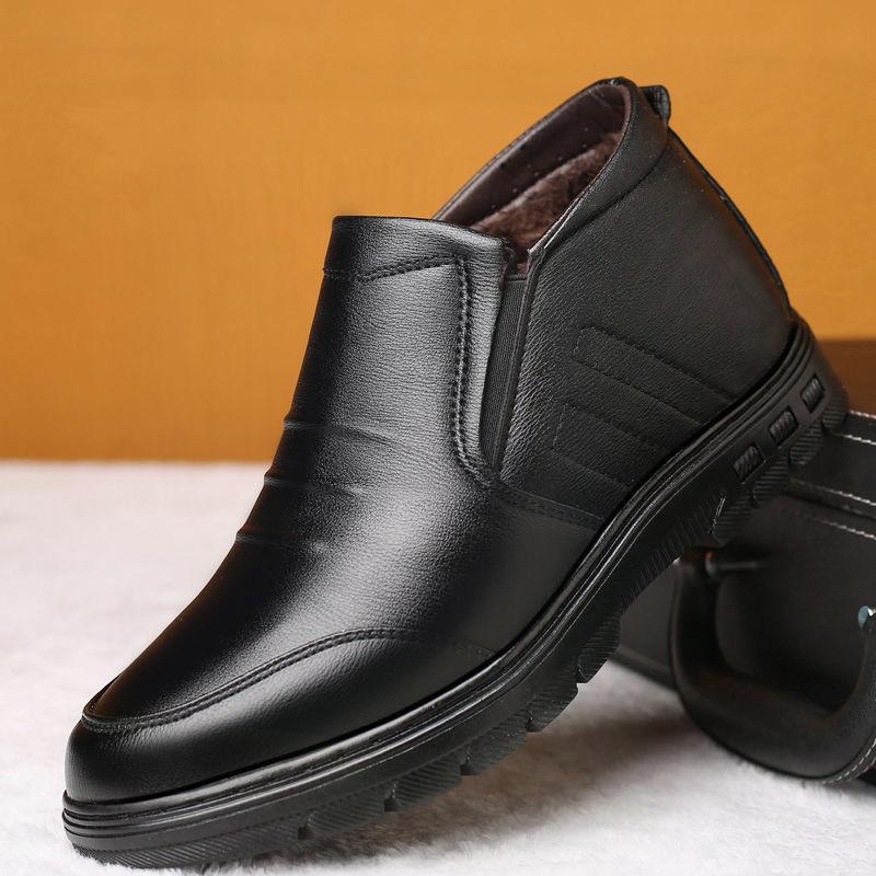 Men's Cotton Shoes Thick Shoes Men's Boots Winter Casual Leather Shoes High-top Plus Velvet Warm Business Cotton Shoes
