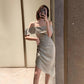 Sexy Slash Neck Off-shoulder Asymmetrical Spaghetti Strap Dress Backless Irregular Dress