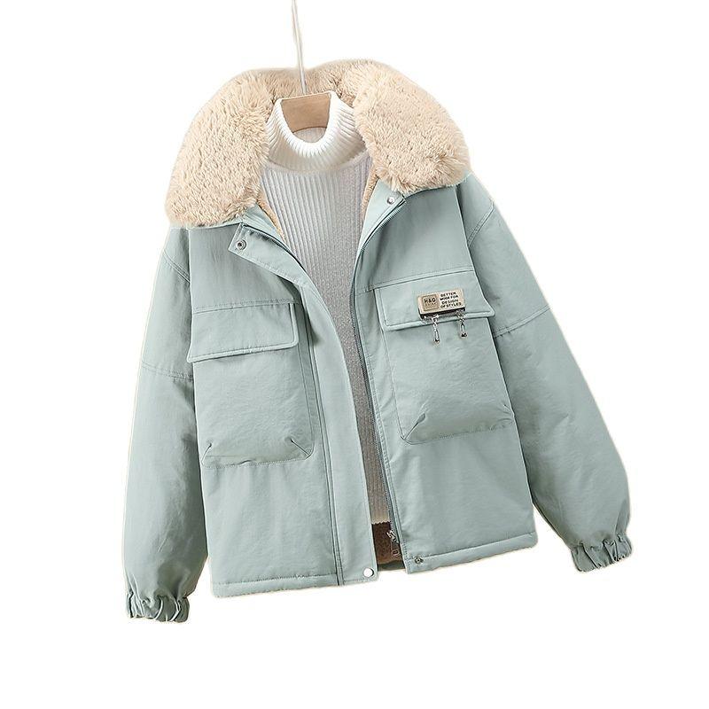 Women Autumn Winter Short Wide Lapel Fur Liner Windproof Coat Puffer Jacket Cotton Padded Parkas Warm Outwear 6 Colour