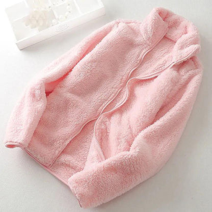 Coral Fleece Plush Jacket Women's Autumn and Winter Fleece Warm Loose Jacket Solid Color Stand Collar Zipper Jacket