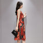Summer Ethnic Print Dress Round Neck Mom Loose Slim Mid-length Vest Skirt Daily