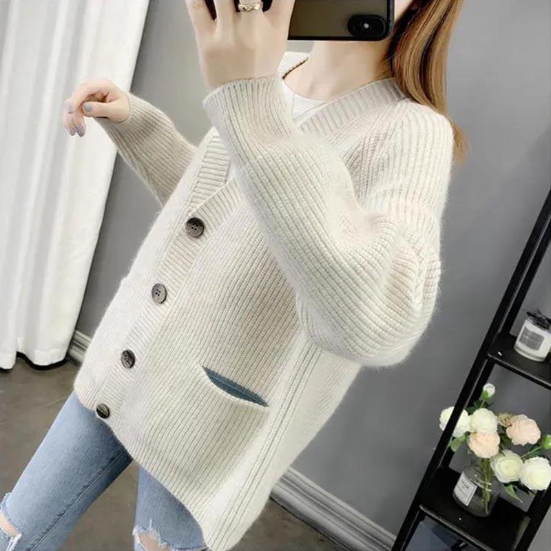 Cardigan Sweater Ladies Thickened Short Jacket Loose Spring Autumn Winter Versatile Knit Cardigan