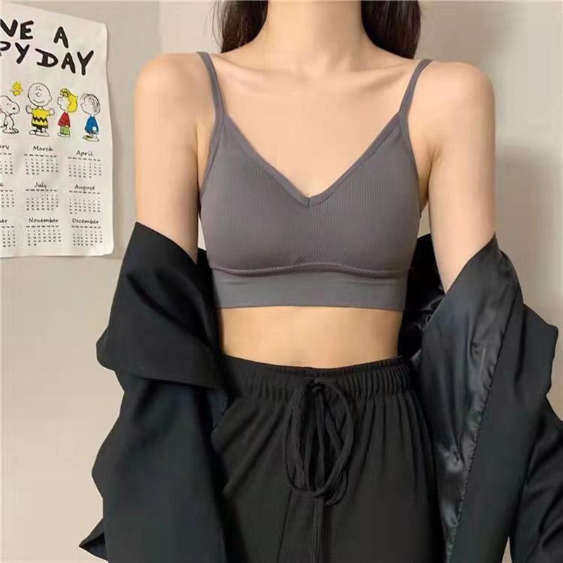 Simple Solid Color Suspender Inside Underwear Cross Style Beautiful Back No Steel Ring Thread Bra Bottomed Vest Bra