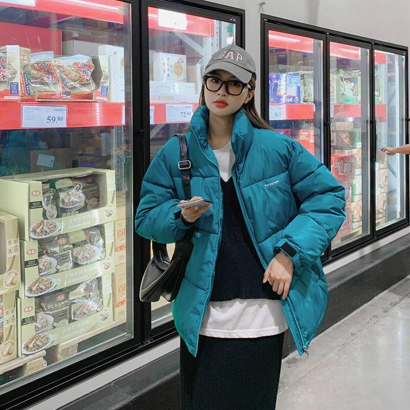 Parka Thick Winter Women Jacket White Cotton Coat Streetwear Short Stand Collar Korean Loose Puffer Jackets Solid Warm Outerwear