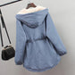 Women's Plus Velvet Hooded Parka Jacket Short Autumn and Winter Thickened All-match Casual Loose Drawstring Windbreaker Jacket