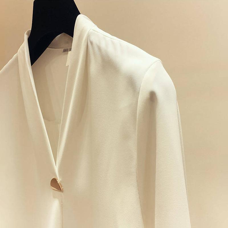 White Shirt Temperament Was Thin V-neck Long-sleeved Loose Solid Color Shirt Female Super Fairy Blouse Work Clothes Suit with Shirt