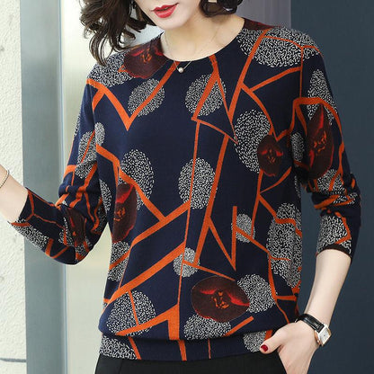Spring  Autumn Women Short Polka Dot Printed Sweater OL Style Wool Sweater Warm Jumper Top Plus Size Pullover Sweater Outwear