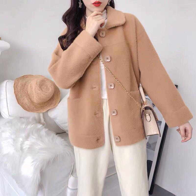 Woolen Fashion Jacket Fall/Winter Lapel Short Sweater Thicken Long Sleeve Knit Cardigan