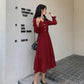 Hepburn Style French White Skirt Long-sleeved Dress Female Waist Was Thin and Temperament Mid-length Fairy Skirt