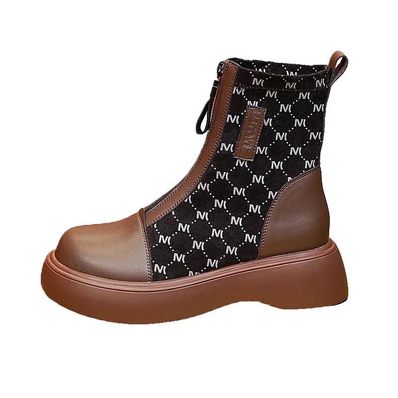 Locomotive Boots Women's Martin Boots Thick-soled Short Boots Plus Velvet Chelsea Boots Wild Casual Women's Shoes Winter Snow Boots