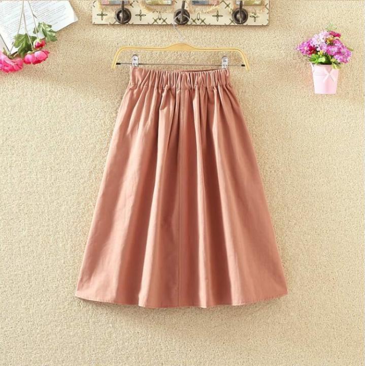 Spring Summer High-waist Cotton Yellow Skirts Womens 2020 Button Knee-length Autumn White Skirts Womens Jupe Femme