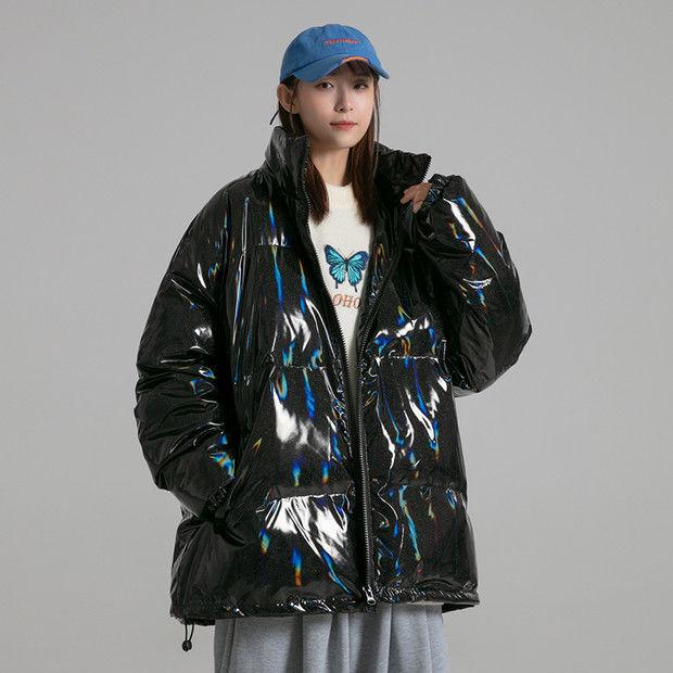 Winter Bright Face Cotton-padded Jacket Female Korean Version Loose Student Cotton-padded Jacket Thickened Warmth Stand-up Collar Bread Suit Jacket