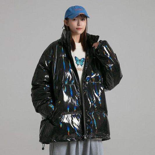 Winter Bright Face Cotton-padded Jacket Female Korean Version Loose Student Cotton-padded Jacket Thickened Warmth Stand-up Collar Bread Suit Jacket